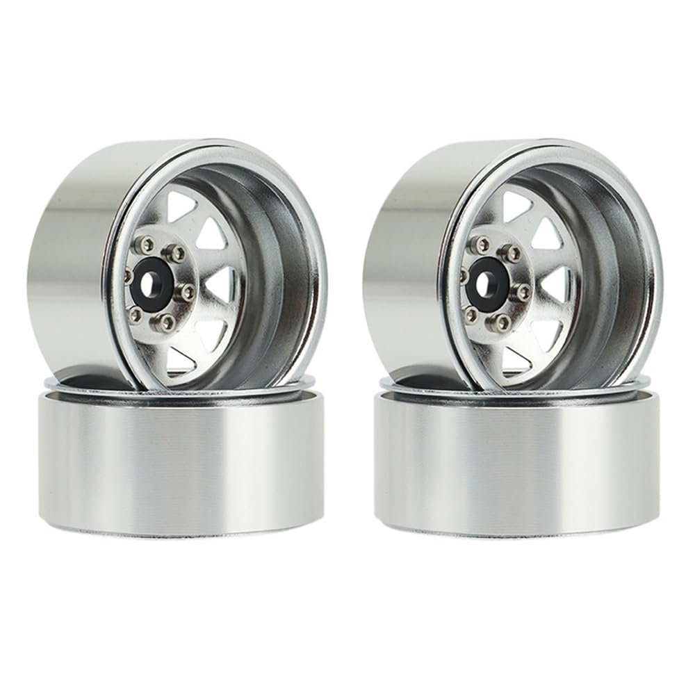 Ylwxzenith Aluminum Alloy Wheel Rim Beadlock 2.2in, Replacement for TRAX4 SCX10 90046 AXI03007 RedCat Gen8, Strong Sturdy Rim Hub, Easy Install, Supports Tires, 4pcs Set (Silver)