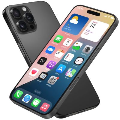 Dummy Fake Phone Model, Looks Like The Real Phone Compatible with Phone 16 PM, for Cell Phone Store Display or Send a Toy Phone for Kids (16ProMax,Black Titanium,The Screen is Printed with Patterns)