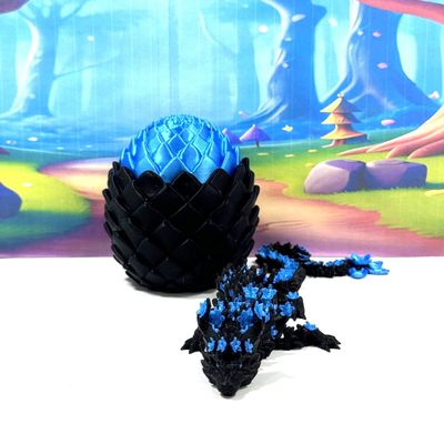 3D Printed Dragon with Dragon Egg, 12 Inches Black and Blue Cherry Blossom Fidget Dragon Toy, Fidget ADHD Autism Toy, Executive Desk Toy D080-BBE