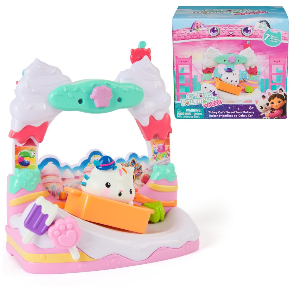 DreamWorks GABBY'S Dollhouse The Movie, Cakey Cat's Sweet Treat Balcony with Toy Figure & Dollhouse Accessories, Kids Toys for Girls & Boys Ages 3 and Up