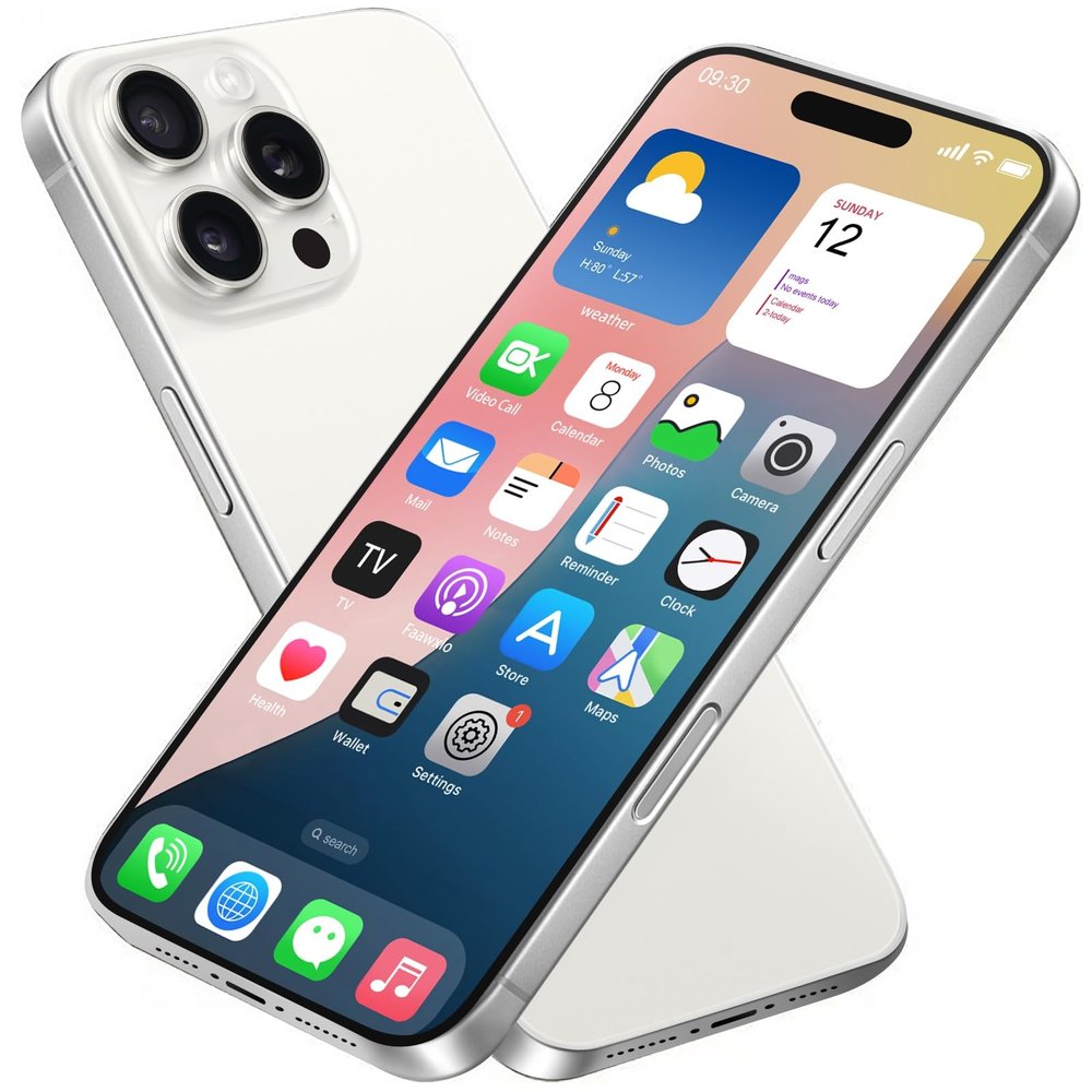 Dummy Fake Phone Model, Looks Like The Real Phone Compatible with Phone 16 PM, for Cell Phone Store Display or Send a Toy Phone for Kids (16ProMax,White Titanium,The Screen is Printed with Patterns)