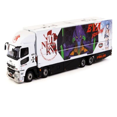 1/64 Tarmac Works Fuso Truck with Transporter White with Graphics EVA Racing Truck64 Series Limited Edition Diecast Model - T64T-TL001-EVA