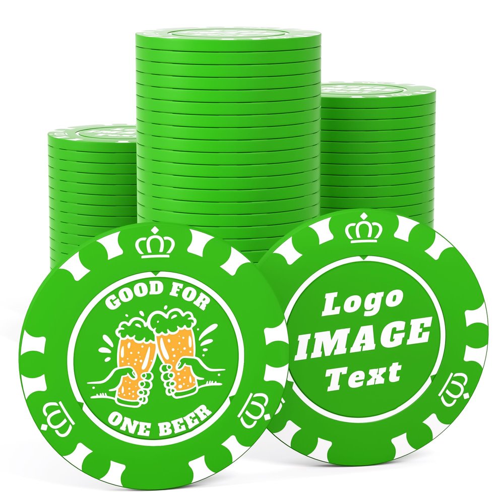 100 Custom Poker Chips, 40MM Custom Drink Tokens Personalized Logo, Image and Text, Double Side UV Full Color Printing Custom Drink Chips for Bar, Party, Business Cards, Company Logo and Promotions