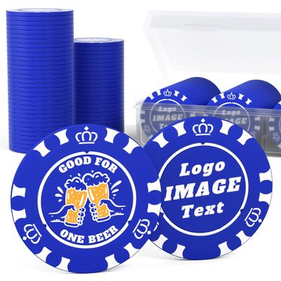 100 Custom Poker Chips, 37MM Custom Drink Tokens Personalized Logo, Image and Text, Double Side UV Full Color Printing Custom Drink Chips for Bar, Party, Business Cards, Company Logo and Promotions