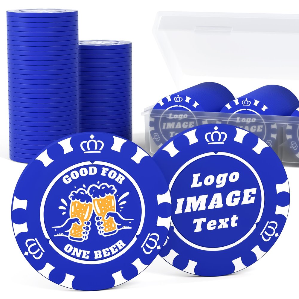 100 Custom Poker Chips, 37MM Custom Drink Tokens Personalized Logo, Image and Text, Double Side UV Full Color Printing Custom Drink Chips for Bar, Party, Business Cards, Company Logo and Promotions
