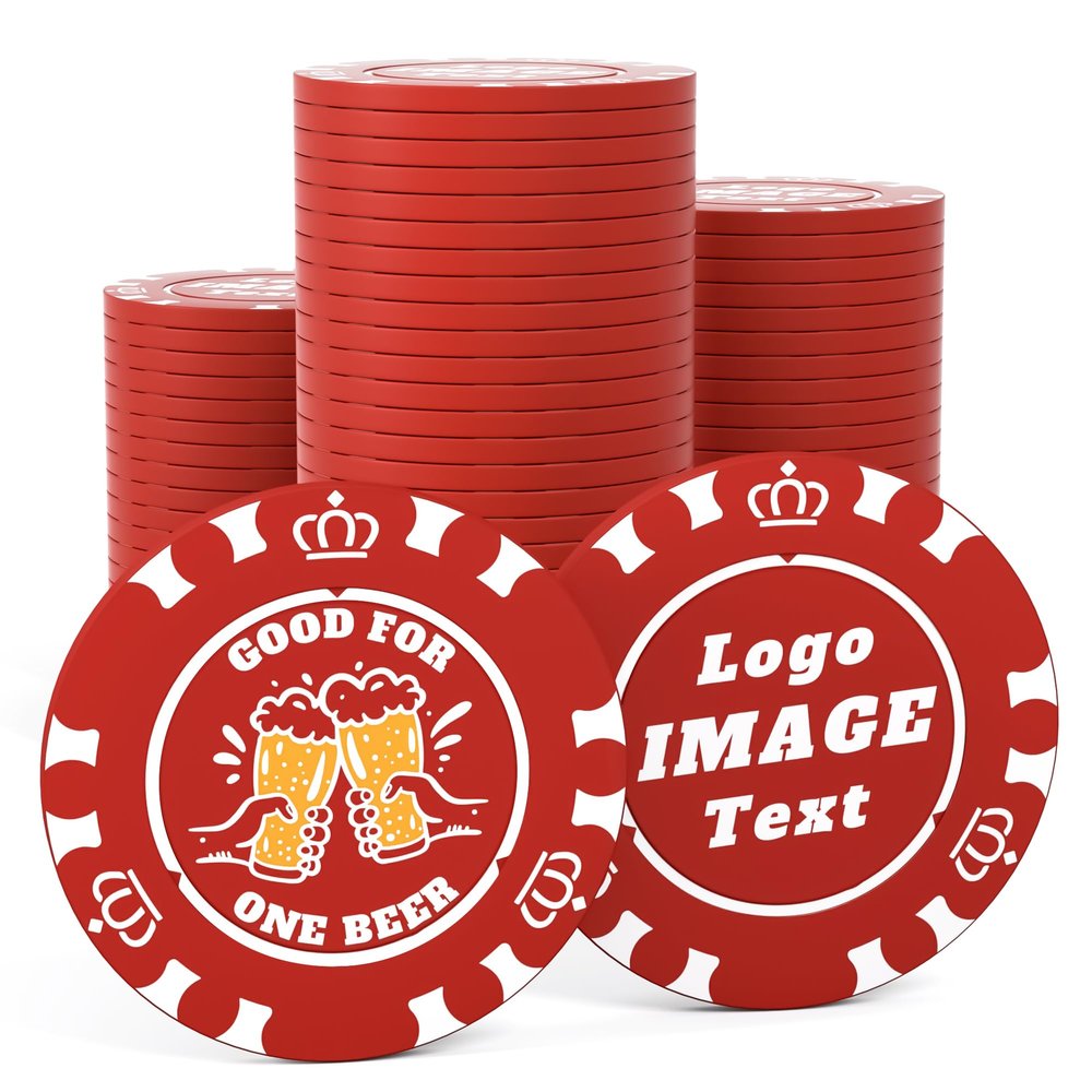 100 Custom Poker Chips, 40MM Custom Drink Tokens Personalized Logo, Image and Text, Double Side UV Full Color Printing Custom Drink Chips for Bar, Party, Business Cards, Company Logo and Promotions