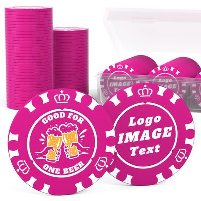100 Custom Poker Chips, 37MM Custom Drink Tokens Personalized Logo, Image and Text, Double Side UV Full Color Printing Custom Drink Chips for Bar, Party, Business Cards, Company Logo and Promotions
