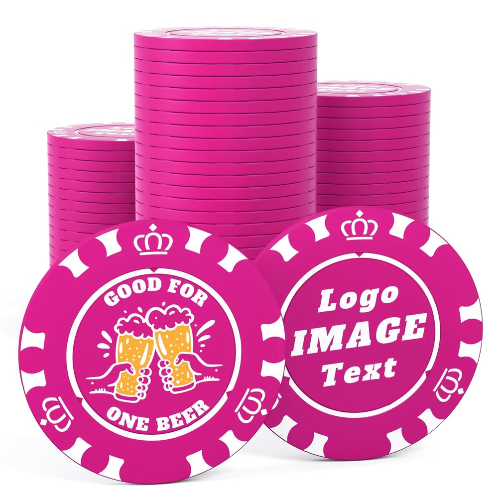 100 Custom Poker Chips, 40MM Custom Drink Tokens Personalized Logo, Image and Text, Double Side UV Full Color Printing Custom Drink Chips for Bar, Party, Business Cards, Company Logo and Promotions