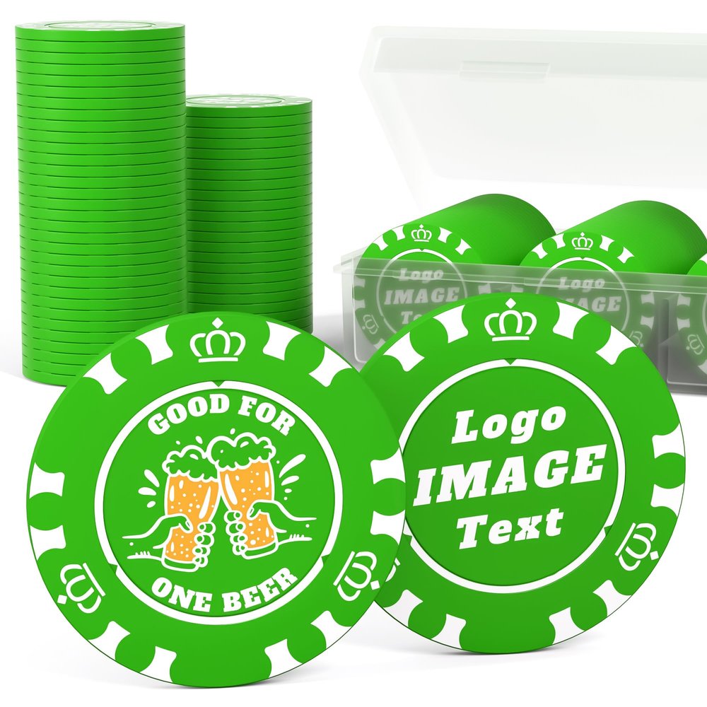 100 Custom Poker Chips, 37MM Custom Drink Tokens Personalized Logo, Image and Text, Double Side UV Full Color Printing Custom Drink Chips for Bar, Party, Business Cards, Company Logo and Promotions