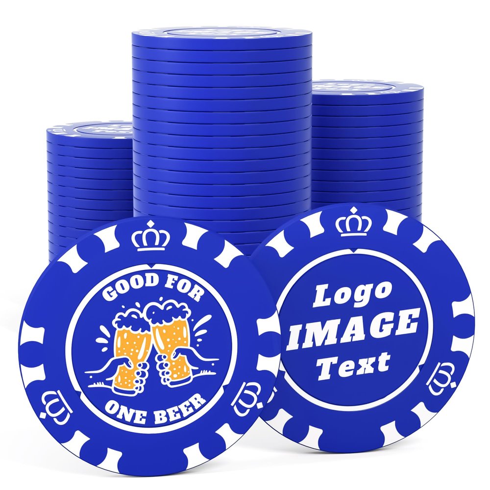 100 Custom Poker Chips, 40MM Custom Drink Tokens Personalized Logo, Image and Text, Double Side UV Full Color Printing Custom Drink Chips for Bar, Party, Business Cards, Company Logo and Promotions