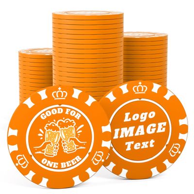 100 Custom Poker Chips, 40MM Custom Drink Tokens Personalized Logo, Image and Text, Double Side UV Full Color Printing Custom Drink Chips for Bar, Party, Business Cards, Company Logo and Promotions