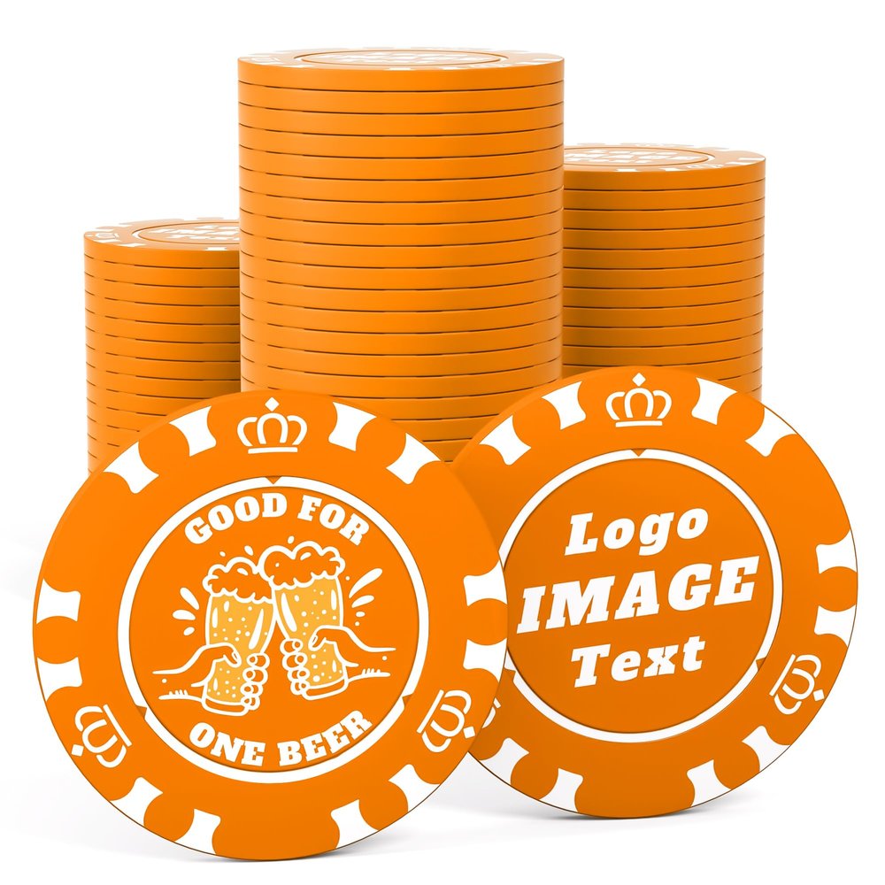 100 Custom Poker Chips, 40MM Custom Drink Tokens Personalized Logo, Image and Text, Double Side UV Full Color Printing Custom Drink Chips for Bar, Party, Business Cards, Company Logo and Promotions