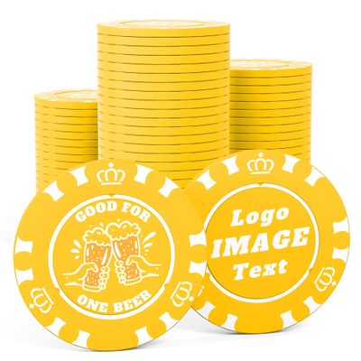 100 Custom Poker Chips, 40MM Custom Drink Tokens Personalized Logo, Image and Text, Double Side UV Full Color Printing Custom Drink Chips for Bar, Party, Business Cards, Company Logo and Promotions