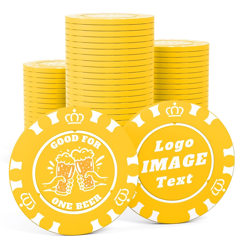 100 Custom Poker Chips, 40MM Custom Drink Tokens Personalized Logo, Image and Text, Double Side UV Full Color Printing Custom Drink Chips for Bar, Party, Business Cards, Company Logo and Promotions