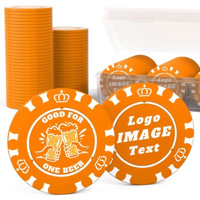 100 Custom Poker Chips, 37MM Custom Drink Tokens Personalized Logo, Image and Text, Double Side UV Full Color Printing Custom Drink Chips for Bar, Party, Business Cards, Company Logo and Promotions