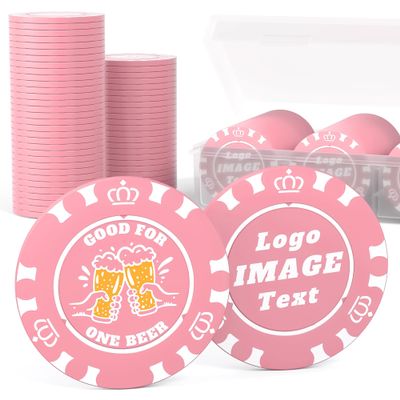 100 Custom Poker Chips, 37MM Custom Drink Tokens Personalized Logo, Image and Text, Double Side UV Full Color Printing Custom Drink Chips for Bar, Party, Business Cards, Company Logo and Promotions