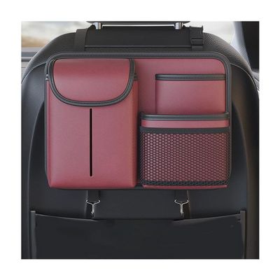 YUFENGLIHAI Car Seat Back Organizer for Fiesta/Focus/EcoSport, PU Leather Backseat Storage Bag Hanging Foldable Multi-Pocket Storage Travel Accessories,B/Red