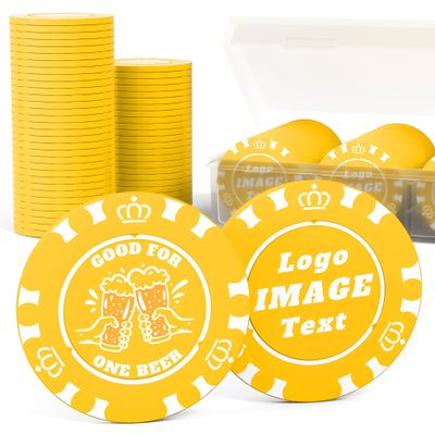 100 Custom Poker Chips, 37MM Custom Drink Tokens Personalized Logo, Image and Text, Double Side UV Full Color Printing Custom Drink Chips for Bar, Party, Business Cards, Company Logo and Promotions