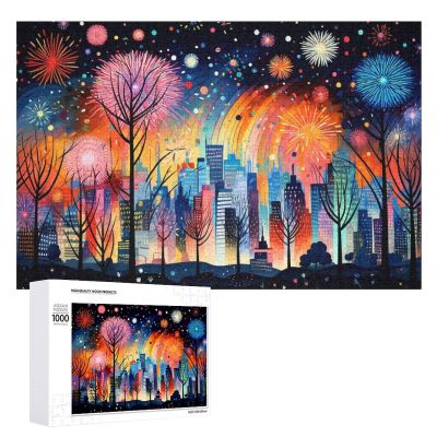 Fireworks Over The City Colorful Impossible Puzzle for Adult Hard Challenge 1000 Piece Puzzles Recycled Jigsaw Puzzles for Game Home Decor
