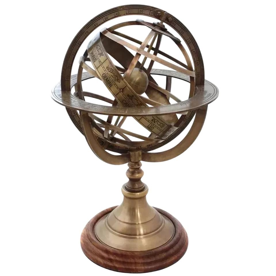 12 Inch Nautical Sphere Globe Engraved Brass Tabletop Armillary Globe Handmade.