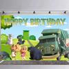 Ezcpigei Trash Truck Birthday Banner - 5x3ft, Green, 18pcs Balloons, Indoor, Wall Mount, Rectangular, Standard Banner, Waste Management Facility/Garbage Dump Theme, Children, Birthday Occasion view 3
