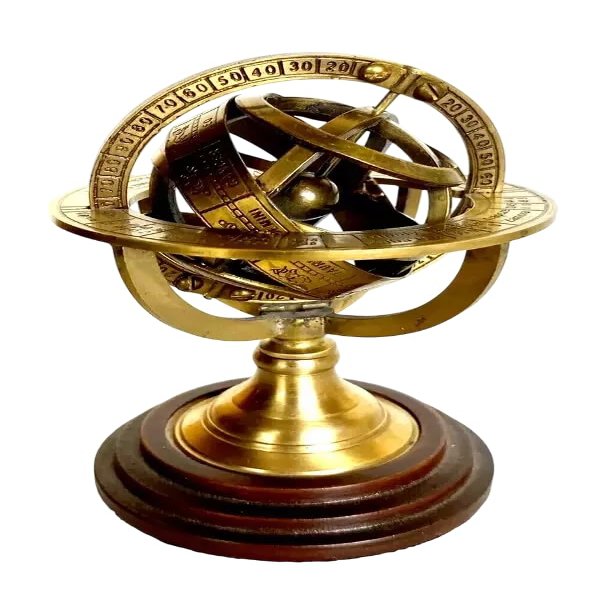 Brass Zodiac Globe 5 Inch Armillary Sphere Paper Weight on a Wooden Base