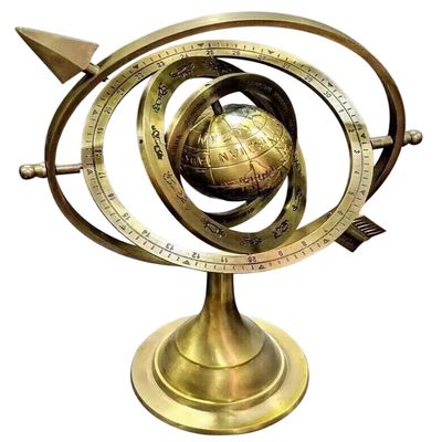 Antique Brass Globe Armillary Sphere With Arrow Nautical Maritime Engraved Globe