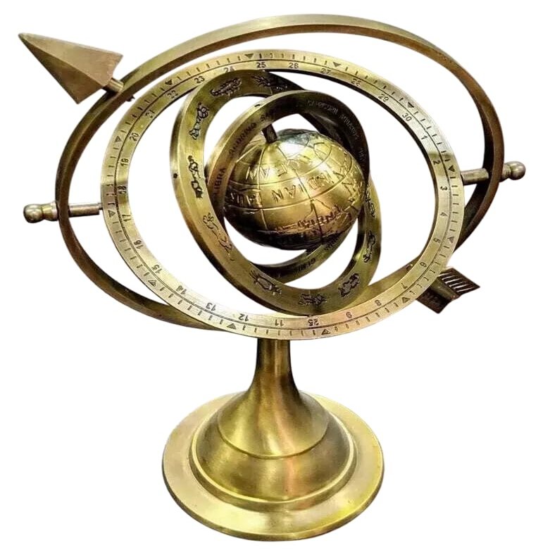 Antique Brass Globe Armillary Sphere With Arrow Nautical Maritime Engraved Globe