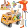 Aliex 38PCS Kids Wooden Truck Tool Set with Toy Drill for Toddlers Ages 3 4 5 6,Montessori STEM Educational Learning Construction Workbench Pretend Play Tool Kit,Birthday Sensory Gift for Boys Girls view 1