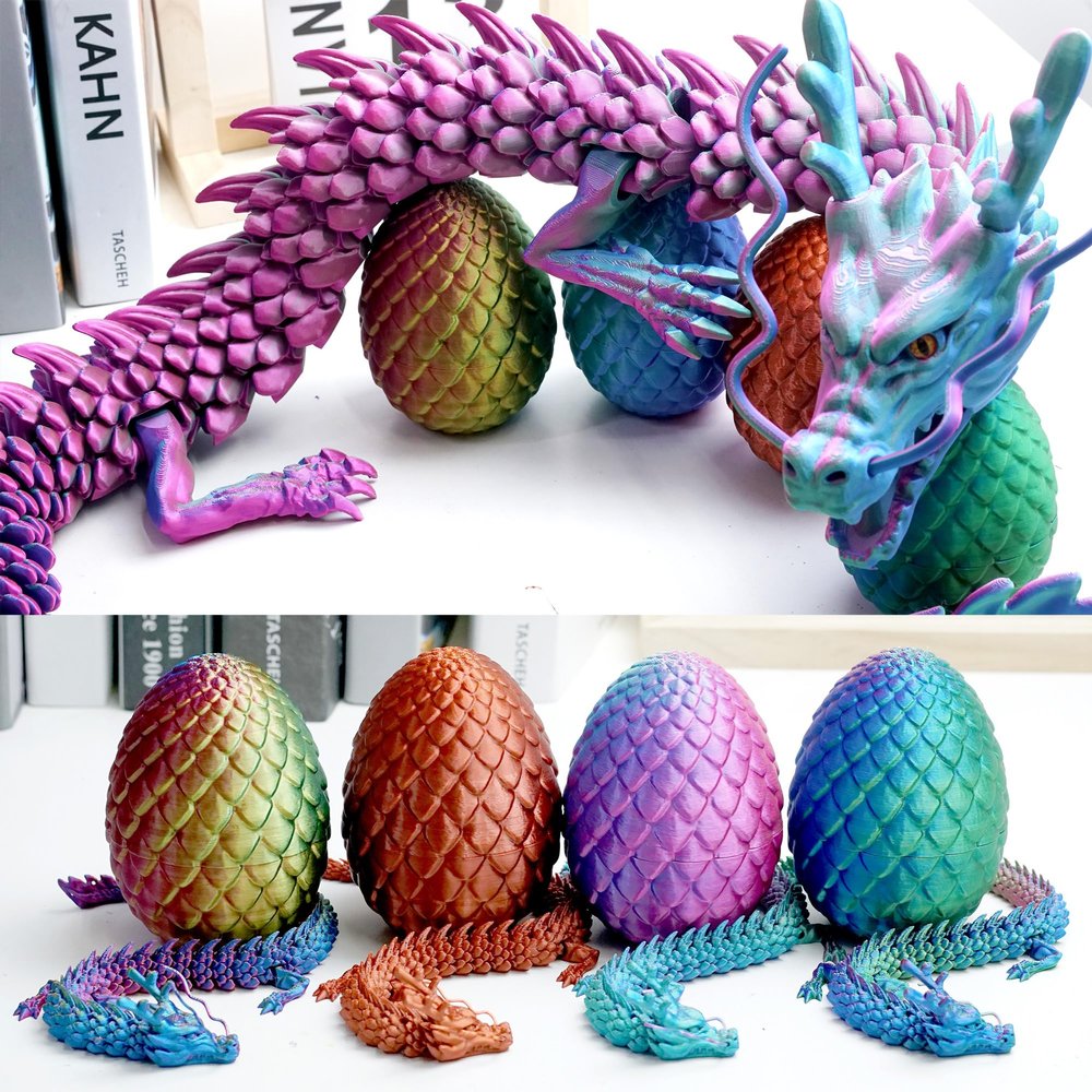 47.5inch 3D Printed Super Large Dragon and Egg,Flexible Animals Fidget Toy Statue,Little Dragon Inside The Egg,Movable Joints,Home Office Decor (Color A)