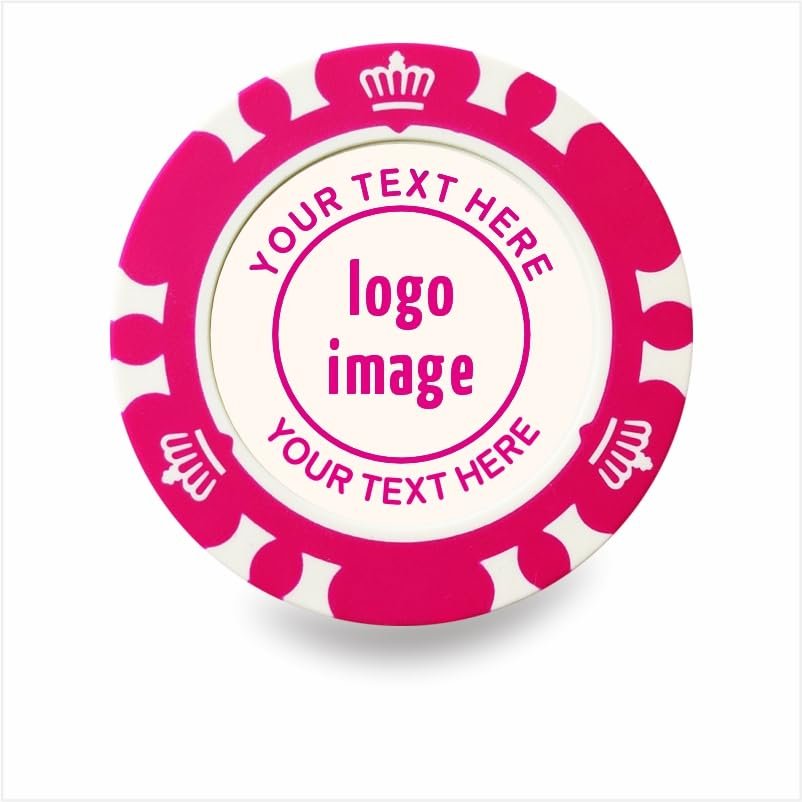 50 Pieces Customizable Clay Poker Chips with Crown Design, 40mm in Diameter, 12g per Chip, Personalized Logo & Pictures Available (Rose red)
