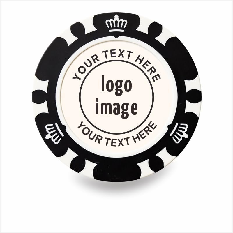 50 Pieces Customizable Clay Poker Chips with Crown Design, 40mm in Diameter, 12g per Chip, Personalized Logo & Pictures (Black)