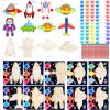 24 Pack Space Themed Party Favors - Kids Birthday Party Rerturn Gifts Treats Goodie Bag Fillers Easter Basket Stuffer Classroom Prizes Exchange Gifts, Wood DIY Keychain Painting Kits Arts Crafts Toys view 1