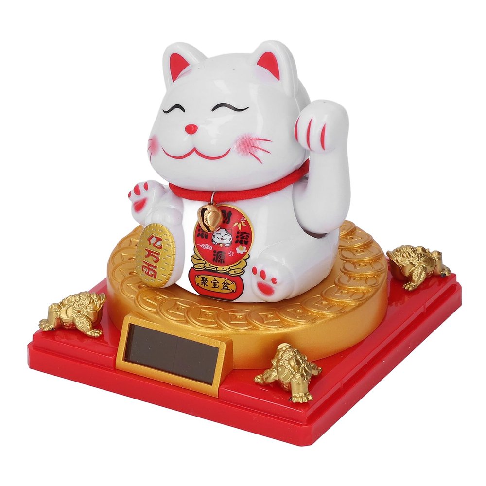 Solar Waving Cat, Lucky Charm Waving Cat Solar Powered Plastic Figure for Home Office Car Decor (L)