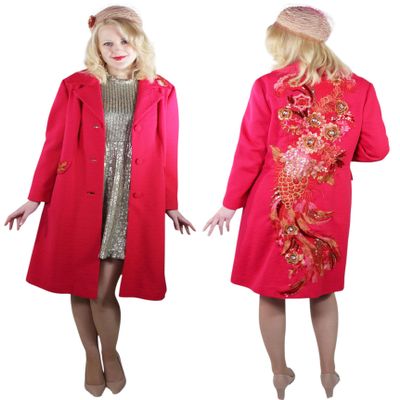 60s Vintage Embroidered Coat and Hat 2 Piece Collection - Medium