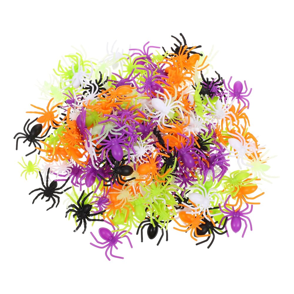 200pcs Halloween Fake Spiders Plastic Toys Realistic Prank Props for Halloween Party Supplies Portable Lightweight Decorations for Home Events