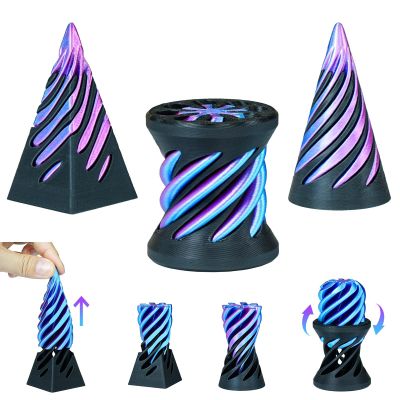 3PCS Impossible Cone,3D Printed Spiral Cone Fidget Toys,Impossible Pyramid Passthrough Sculpture,Stress Relieving Toys for Adults and Kids,Stocking Filler White Elephant Gifts (Purple+Black)
