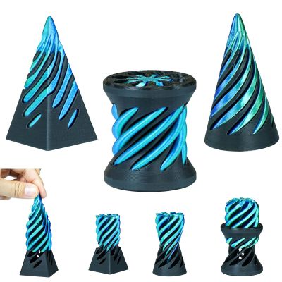 3PCS Impossible Cone,3D Printed Spiral Cone Fidget Toys,Impossible Pyramid Passthrough Sculpture,Stress Relieving Toys for Adults and Kids,Stocking Filler White Elephant Gifts (Green+Black)