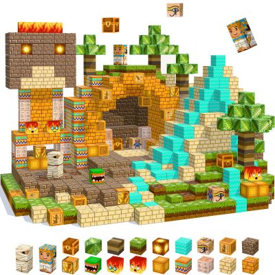 150 pcs Magnetic Blocks - Magnetic Building Blocks with Light Up Blocks 0.8",Stacking Mine Magnet Desert World Craft Cubes Toddler Kids STEM Toys,Birthday for Boys & Girls Age 3 4 5 6 7 8 12 Years