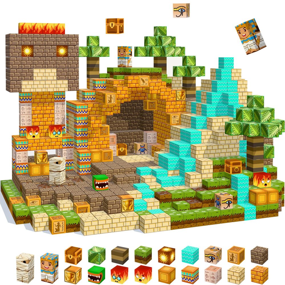 150 pcs Magnetic Blocks - Magnetic Building Blocks with Light Up Blocks 0.8",Stacking Mine Magnet Desert World Craft Cubes Toddler Kids STEM Toys,Birthday for Boys & Girls Age 3 4 5 6 7 8 12 Years