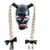 monbvxcerk atex Mask Rubber Hood with Double Blond Ponytail Wigs Beautiful Girl Headgear Club Cosplay (M) view 1