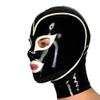 Black Latex Hood with White Brim Open Eyes and Mouth Unisex Rubber Mask Halloween (XXL) view 2