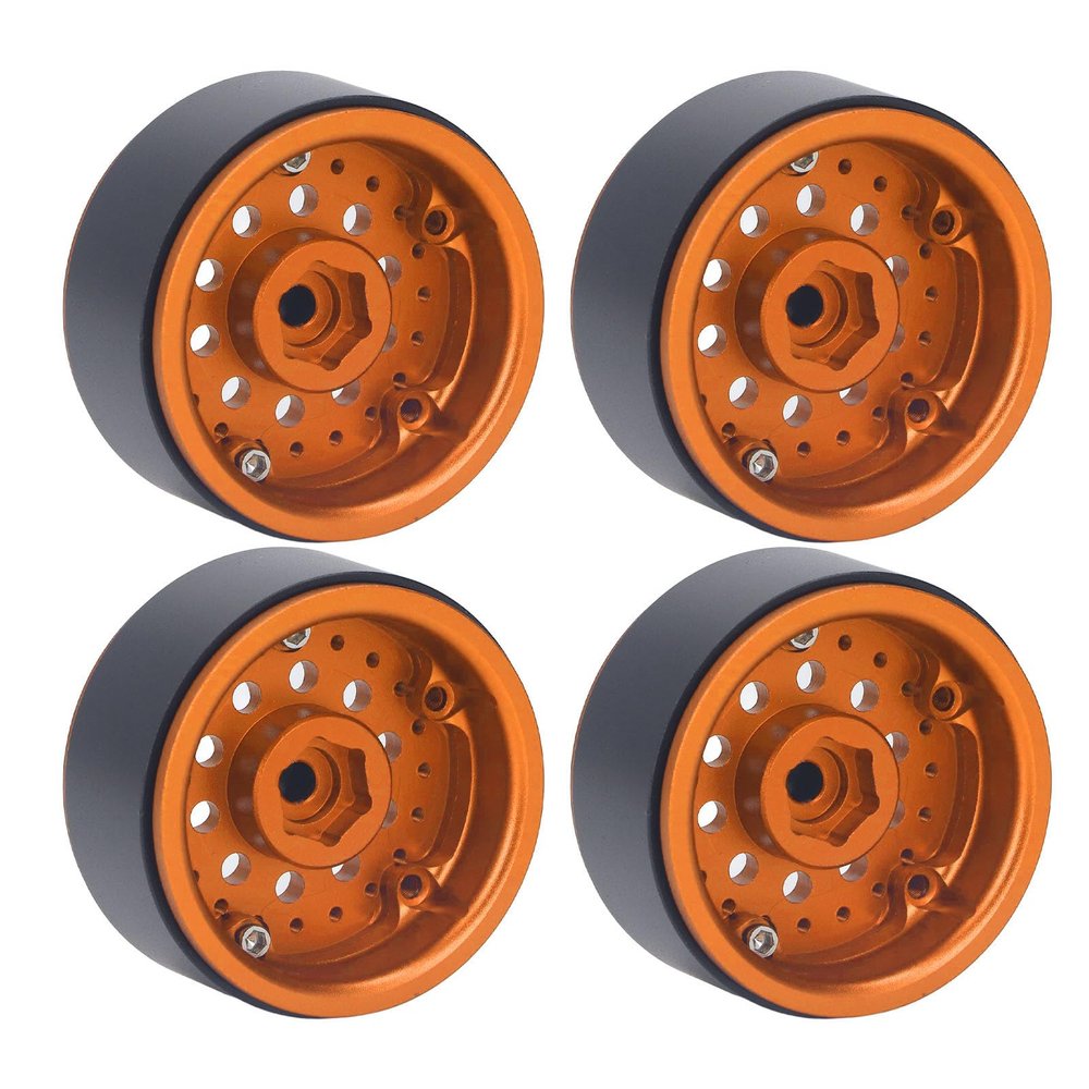 1.9 Inch RC Beadlock Wheels, 4PCS Aluminum Alloy Wheel Rim Set for 1/10 RC Car, Compatible with Axial SCX10 I, II and III (Gold)