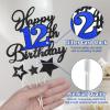 12th Birthday Cake Topper, Black Blue Happy 12th Birthday Cake Toppers for Boy Girl, 12 Years Old Birthday Party Supplies, Glitter Cake Decor, 12th Birthday Cake Decorations view 2