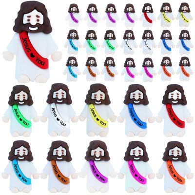 32 Pcs Little Jesus Figures Rubber Mini Jesus Figurines in Bulk Christian Doll Tiny Baby Jesus Loves You Figures for Hide and Seek Easter Egg Fillers Egg Hunt Religious Party Favors (Mix Color 10)