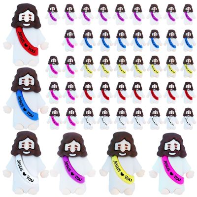 50 Pcs Little Jesus Figures Rubber Mini Jesus Figurines in Bulk Christian Doll Tiny Baby Jesus Loves You Figures for Hide and Seek Easter Egg Fillers Egg Hunt Religious Party Favors(Mix Color 6)