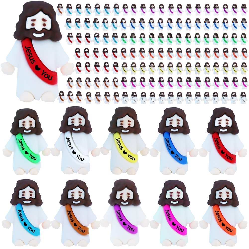 150 Pcs Little Jesus Figures  Rubber Mini Jesus Figurines in Bulk Christian Doll Tiny Baby Jesus Loves You Figures for Hide and Seek Easter Egg Fillers Egg Hunt Religious Party Favors(10 Color)