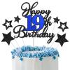 19th Birthday Cake Topper, Black Blue Happy 19th Birthday Cake Toppers for Boy Girl, 19 Years Old Birthday Party Supplies, Glitter Cake Decor, 19th Birthday Cake Decorations view 1