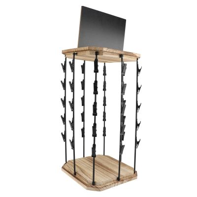 5-Tier 40-Clip 360 Rotating Chip Rack Stand with Wooden Base, Metal Organizer for Desk, Countertop, Office, Party