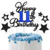11th Birthday Cake Topper, Black Blue Happy 11th Birthday Cake Toppers for Boy Girl, 11 Years Old Birthday Party Supplies, Glitter Cake Decor, 11th Birthday Cake Decorations view 1